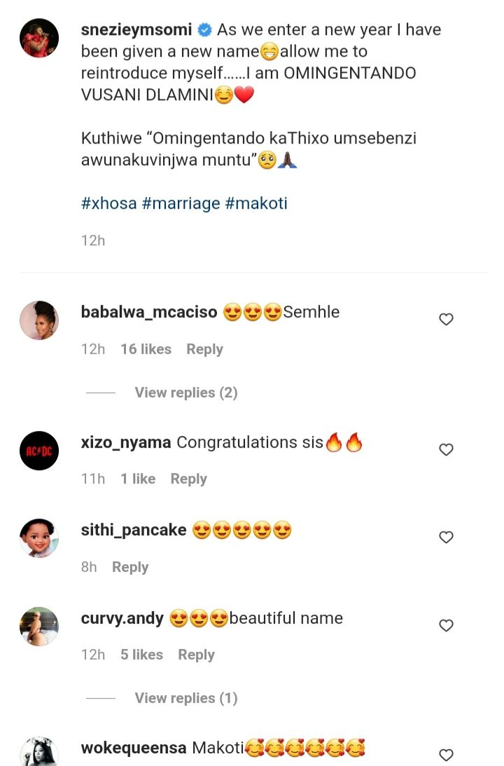 Sneziey Msomi reveals her new name from her in-laws in a recent post, leaving her fans speechless. 4