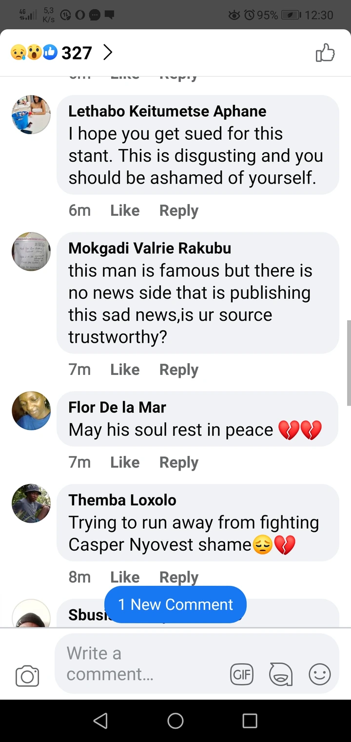 After seeing a video of Patrick Shai insulting Cassper mom before he committed suicide. See Mzansi react 4