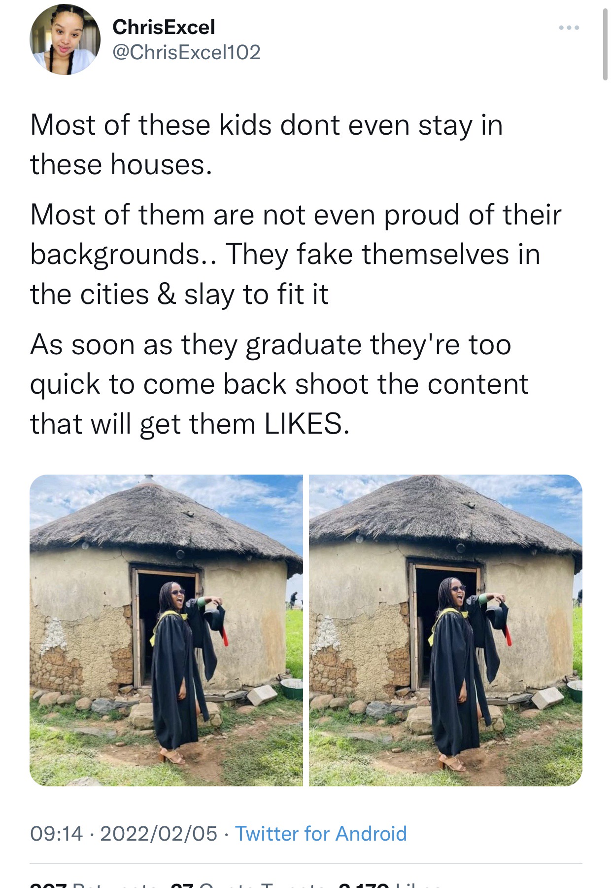 Young Graduate Attacked On Twitter For Posing In Front Of A Hut 3
