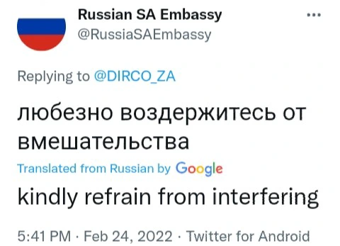 Refrain From Interfering, Russia Tells DIRCO South Africa 6
