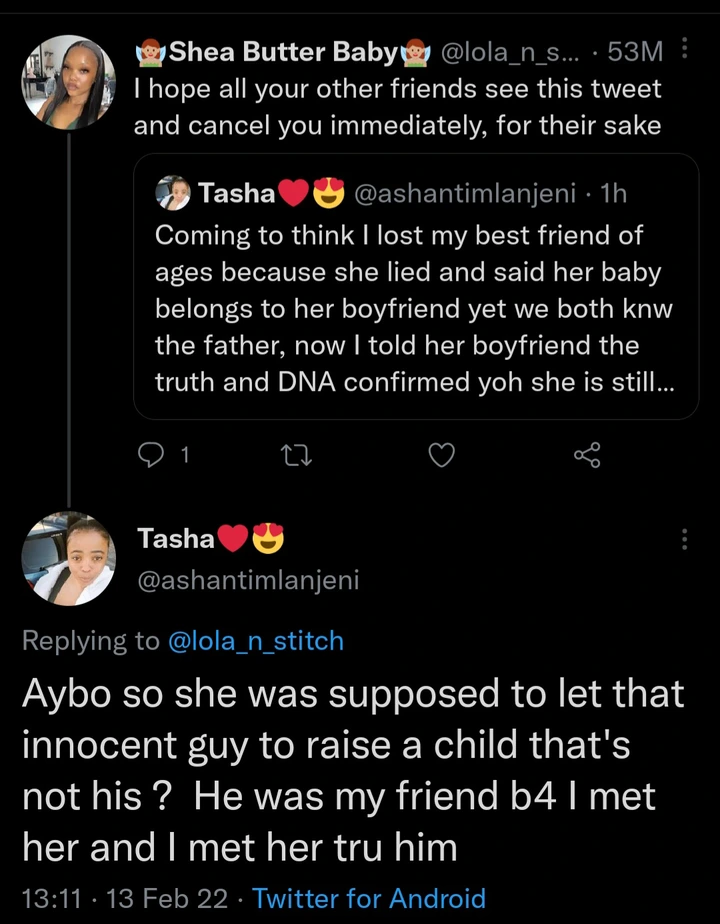 My best friend lied and said her baby belongs to her boyfriend yet we both know the father- Lady says 8