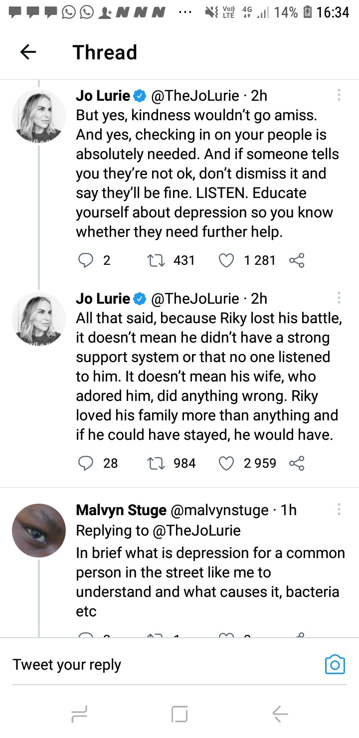 Tv producer Jo Lurie reveals Riky Rick has been battling with depression for years 6