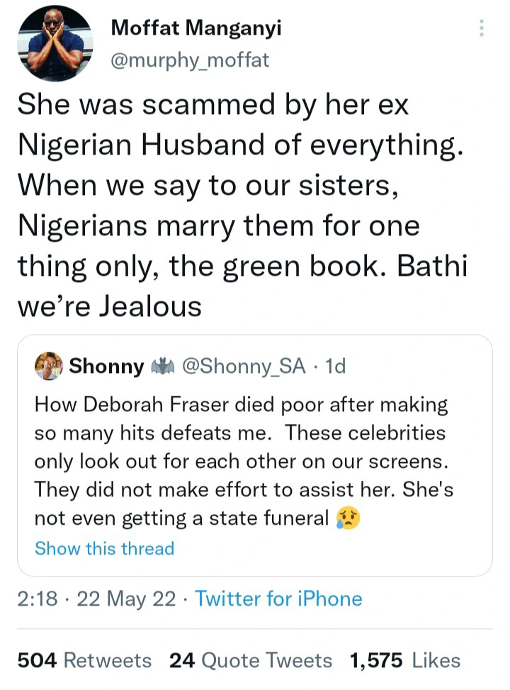 Deborah Fraser was scammed by her ex-Nigerian husband of everything: according to Moffat Manganyi 2