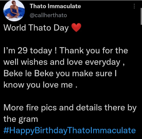 Big Brother Mzansi Thato Celebrates 29th birthday 2