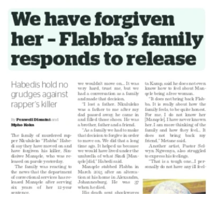Exclusive! Flabba's family responds to his killer Sindisiwe Manqele's release 3