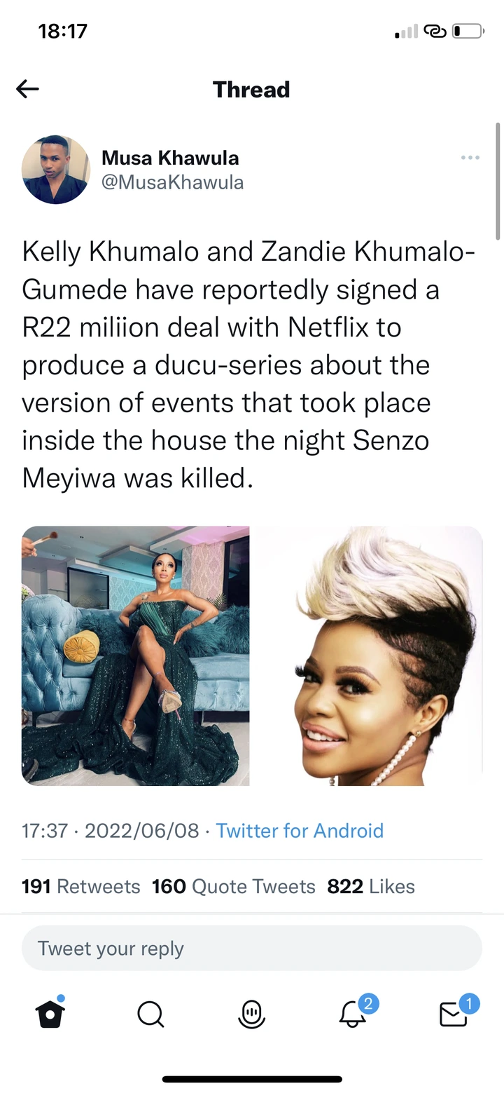 So she’s making money Out of his death - Mzansi reacts after Kelly Khumalo signed this deal 5