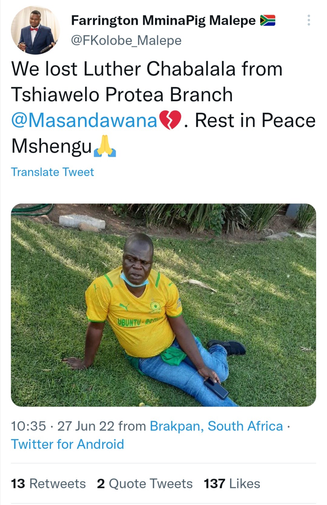 RIP Another DEATH 'Leaves' Sundowns Fans In Shock 4