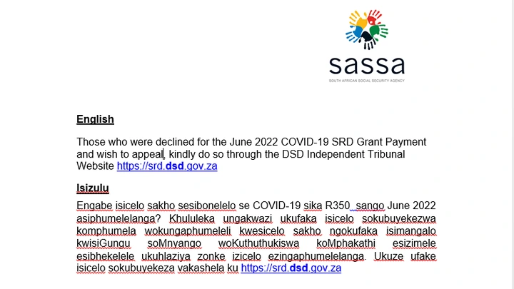 SRD R350: Declined Applications For June Must Use This Link To Appeal 4