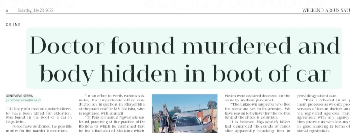Doctor found murdered and body hidden in boot of car 2