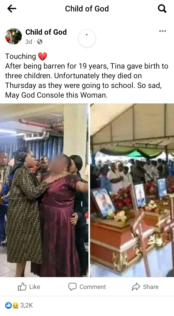 RIP! Her 3 Kids Died At The Same Time After 19-Years Of Being A Barren. Here's What Happened To Them 2
