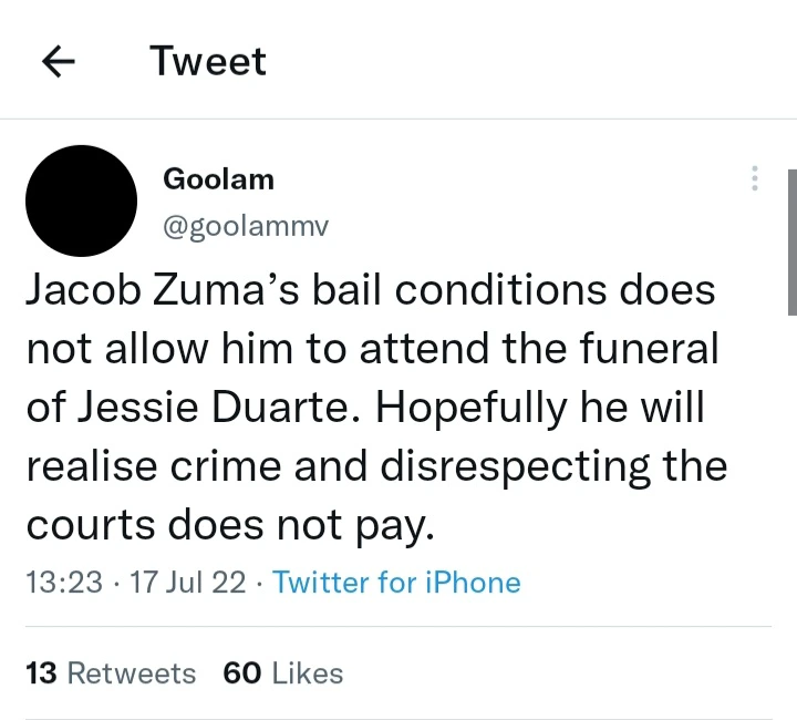 'Zuma will realise crime does not pay ', Goolam says as he(Zuma) fails to go to Duarte funeral 3
