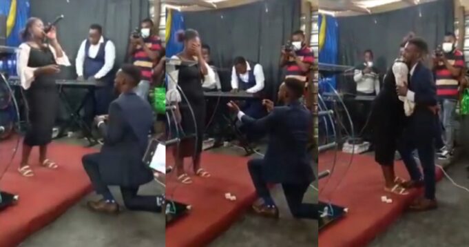 Man proposes to his girlfriend as she takes worship during church service 1