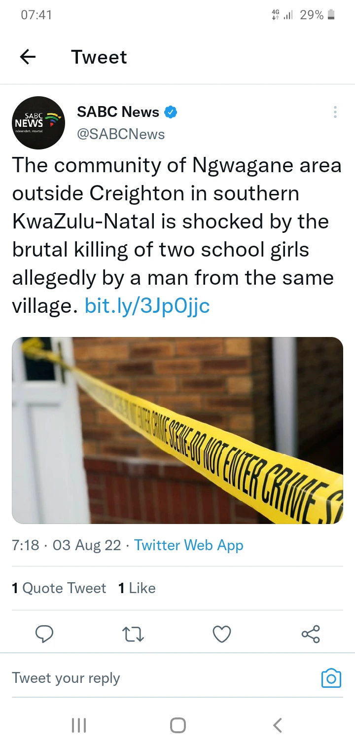 2 school kids have been brutally killed in Kwazulu Natal by an unknown man: shocking 2