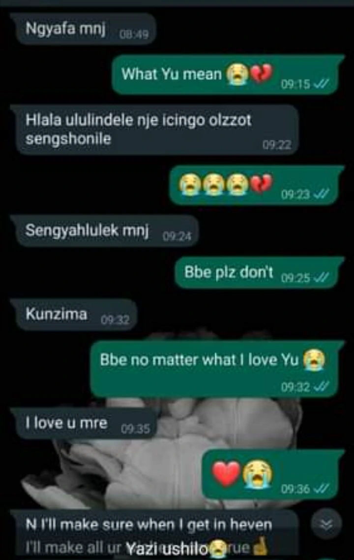 Shocking! This Guy Sent An Emotional Text To His Girlfriend Before Dying, Read The Text That Made Her Cry 3