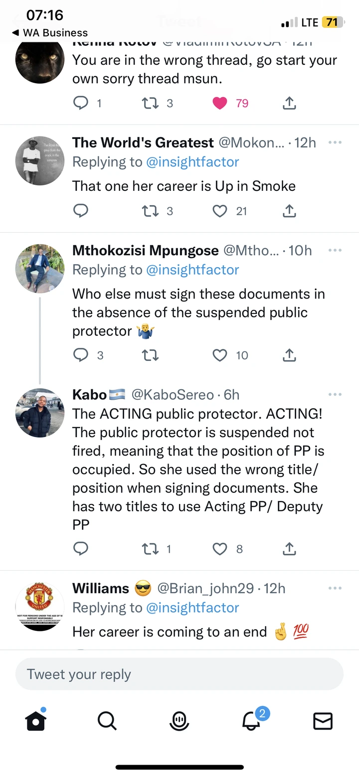 Her Career is coming to an end Mzansi reacts after the acting public protector did this 7