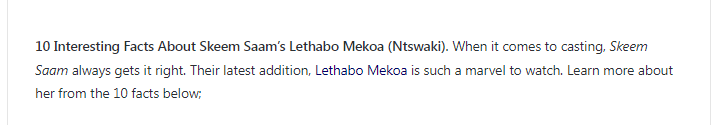 10 Interesting Facts About Skeem Saam's Lethabo Mekoa (Ntswaki) 2