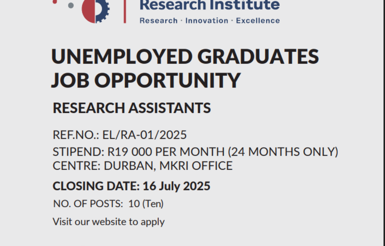 Moses Kotane Research Institute X10 Research Assistants 2025